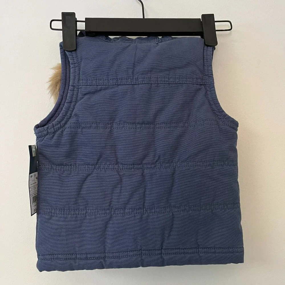 Genuine Kids Oshkosh Navy Puffer Vest Faux Fur Hood - Size 18 Months